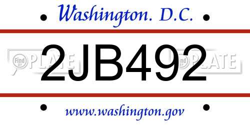 2JB492 District Of Columbia License Plate