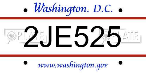 2JE525 District Of Columbia License Plate
