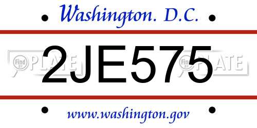 2JE575 District Of Columbia License Plate