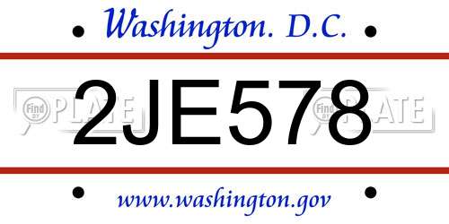 2JE578 District Of Columbia License Plate