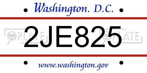 2JE825 District Of Columbia License Plate