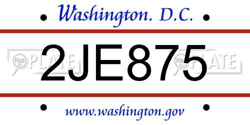 2JE875 District Of Columbia License Plate