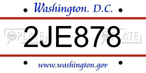 2JE878 District Of Columbia License Plate
