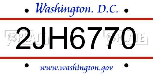 2JH6770 District Of Columbia License Plate