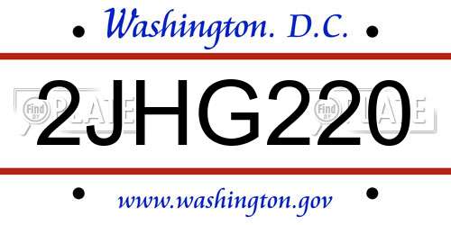 2JHG220 District Of Columbia License Plate