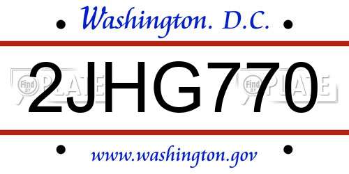 2JHG770 District Of Columbia License Plate