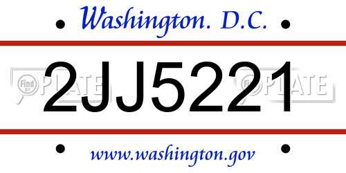 2JJ5221 District Of Columbia License Plate