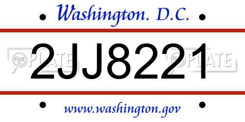 2JJ8221 District Of Columbia License Plate