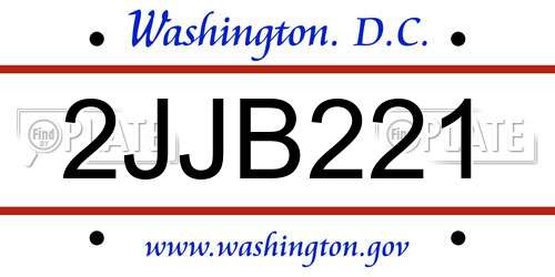 2JJB221 District Of Columbia License Plate