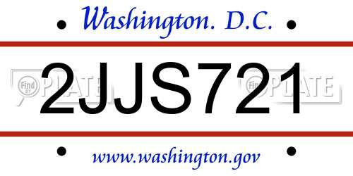 2JJS721 District Of Columbia License Plate