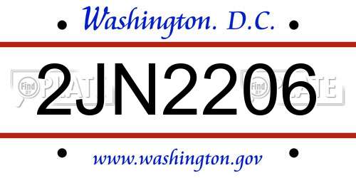 2JN2206 District Of Columbia License Plate