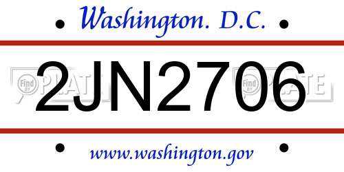 2JN2706 District Of Columbia License Plate