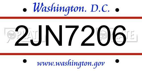 2JN7206 District Of Columbia License Plate