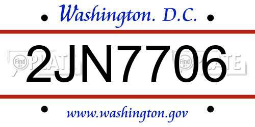 2JN7706 District Of Columbia License Plate