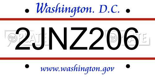 2JNZ206 District Of Columbia License Plate