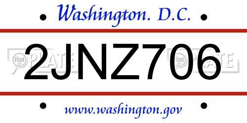 2JNZ706 District Of Columbia License Plate