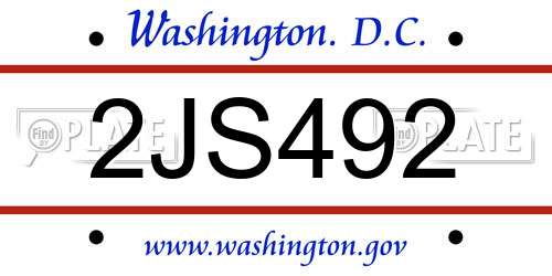 2JS492 District Of Columbia License Plate