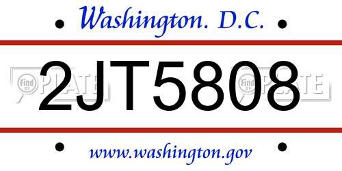 2JT5808 District Of Columbia License Plate