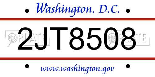 2JT8508 District Of Columbia License Plate