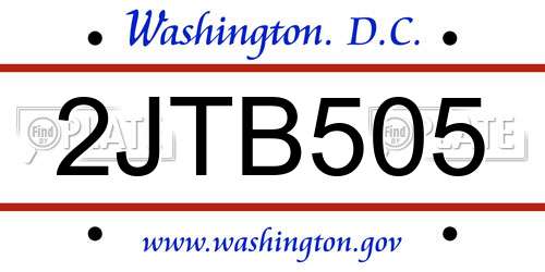 2JTB505 District Of Columbia License Plate