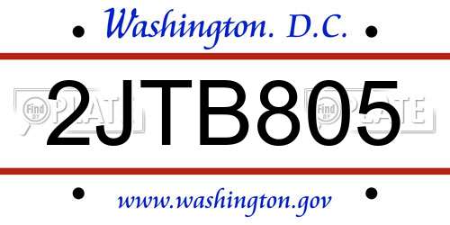 2JTB805 District Of Columbia License Plate