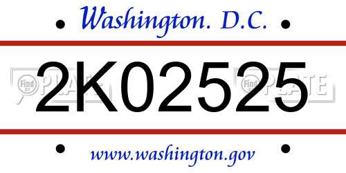2K02525 District Of Columbia License Plate