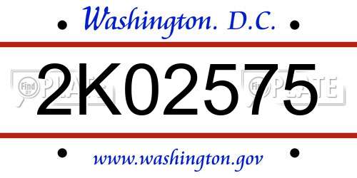 2K02575 District Of Columbia License Plate