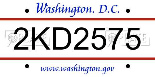 2KD2575 District Of Columbia License Plate