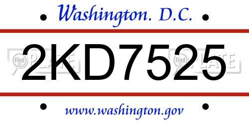 2KD7525 District Of Columbia License Plate