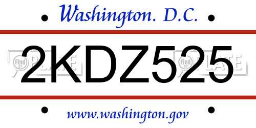 2KDZ525 District Of Columbia License Plate