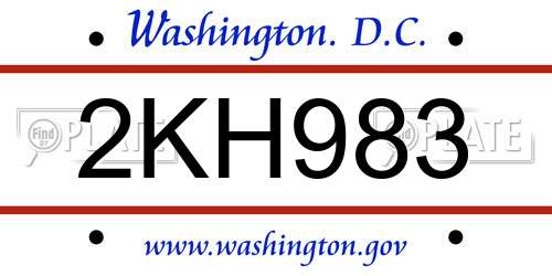 2KH983 District Of Columbia License Plate