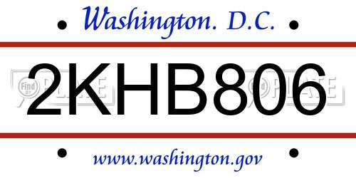 2KHB806 District Of Columbia License Plate
