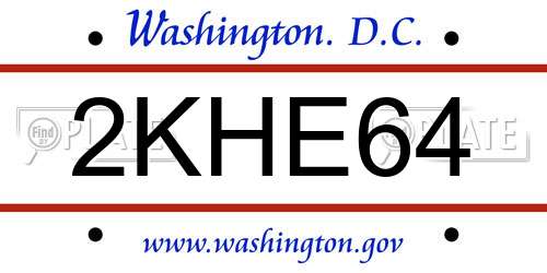 2KHE64 District Of Columbia License Plate