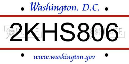 2KHS806 District Of Columbia License Plate