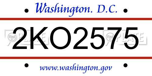 2KO2575 District Of Columbia License Plate