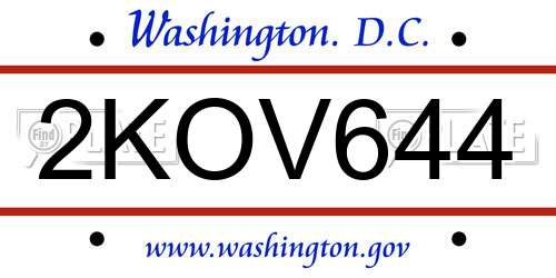 2KOV644 District Of Columbia License Plate