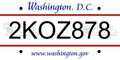 2KOZ878 District Of Columbia License Plate