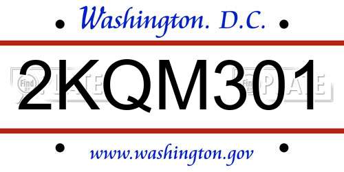 2KQM301 District Of Columbia License Plate