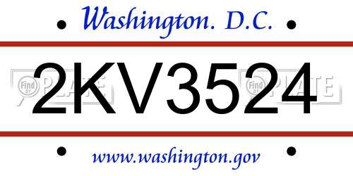 2KV3524 District Of Columbia License Plate