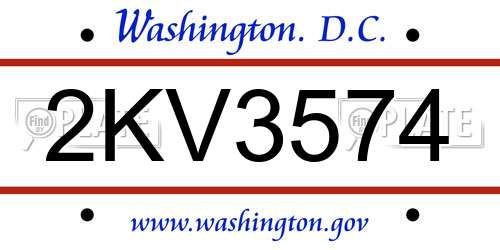 2KV3574 District Of Columbia License Plate