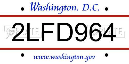 2LFD964 District Of Columbia License Plate