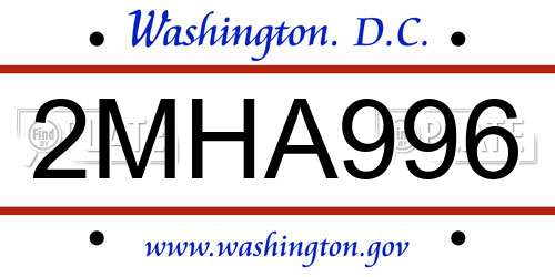 2MHA996 District Of Columbia License Plate