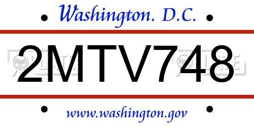 2MTV748 District Of Columbia License Plate