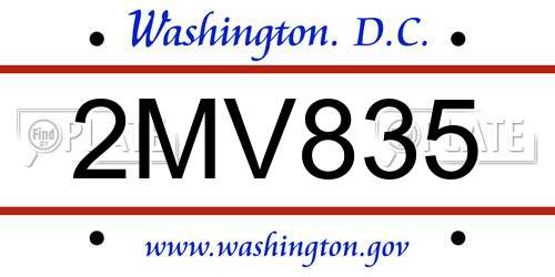2MV835 District Of Columbia License Plate