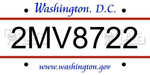 2MV8722 District Of Columbia License Plate