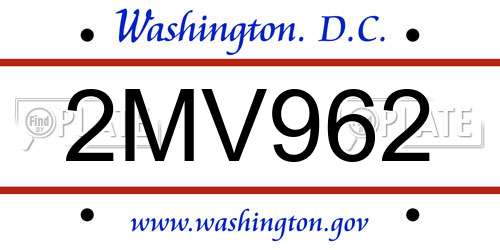 2MV962 District Of Columbia License Plate
