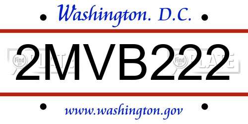 2MVB222 District Of Columbia License Plate