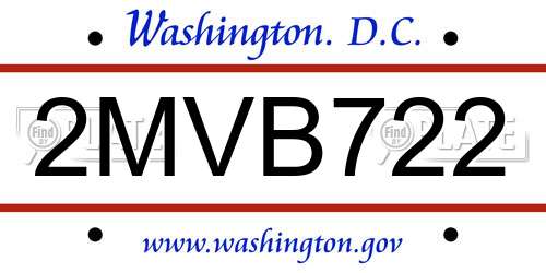 2MVB722 District Of Columbia License Plate