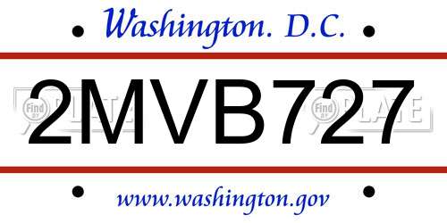 2MVB727 District Of Columbia License Plate
