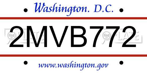 2MVB772 District Of Columbia License Plate
